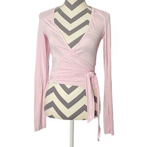 Planet Nusa Allegro 1 Wrap Top Womens Size Small Pink LS V Neck Long Sleeve